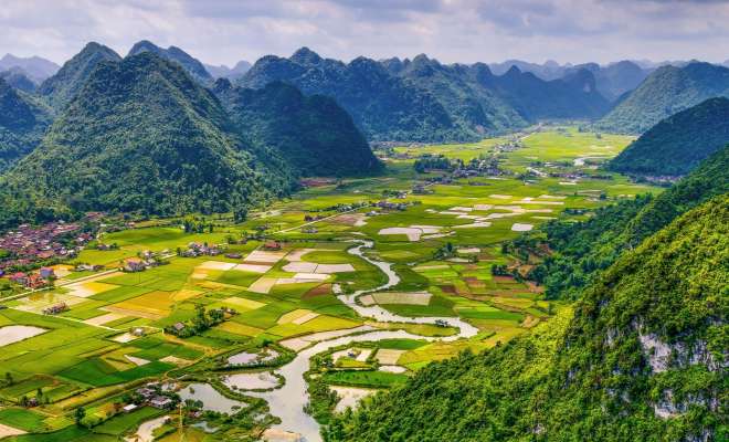 Beautiful valleys and limestone mountains near the town of Bac Son