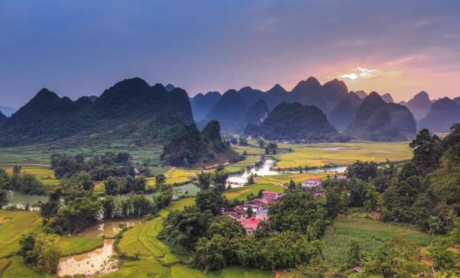 Jagged karst mountains and beautiful valleys in the Cao Bang region