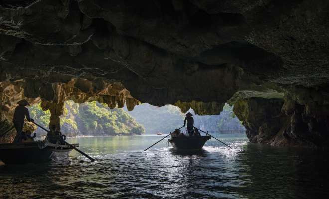 Lan Ha Bay rowing through a cave