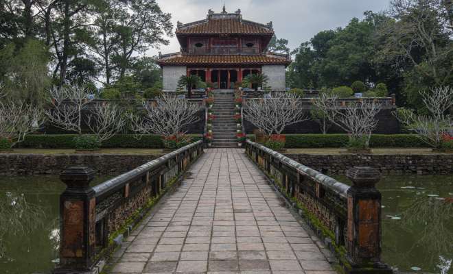 Hue small temple building with garden