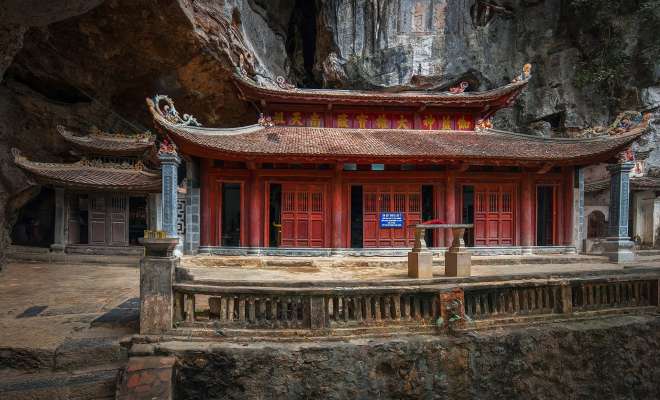 Gorgeous old temple nestled into a cliff in the Ninh Binh area