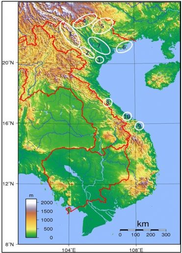 Site - map of Vietnam physical features and tour regions